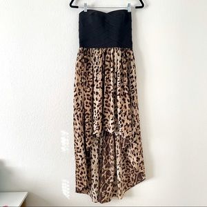 Boutique Strapless Hi-Lo Leopard Dress - Black / Brown - Medium